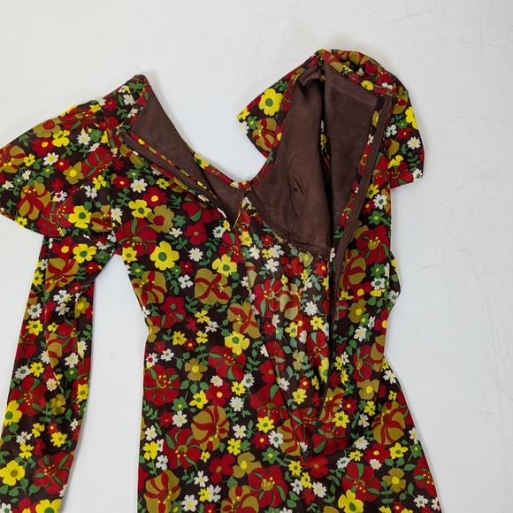 70's Floral Maxi Dress Cape Long Sleeve V-neck Fitted Flare - Picture 4 of 14